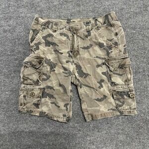 Unbranded Cargo Shorts Mens Size 34 Green Camouflage Multi Pocket Utility Casual